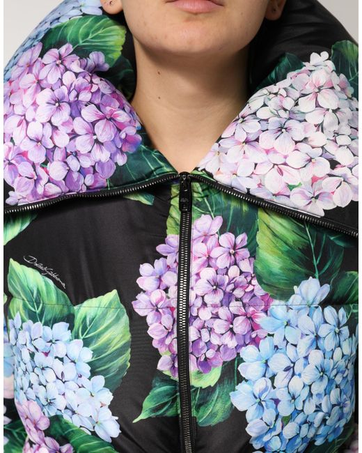 Dolce & Gabbana Green Floral Print Puffer Quilted Jacket Polyester Clothing