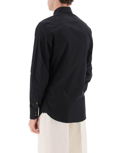 Vivienne Westwood Black Poplin Shirt With Orb Embroidery for men