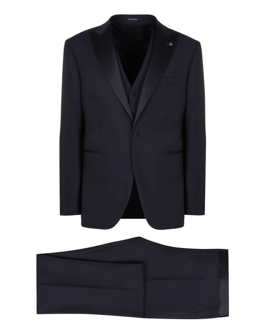 Tagliatore Blue Three-Piece Wool Suit for men