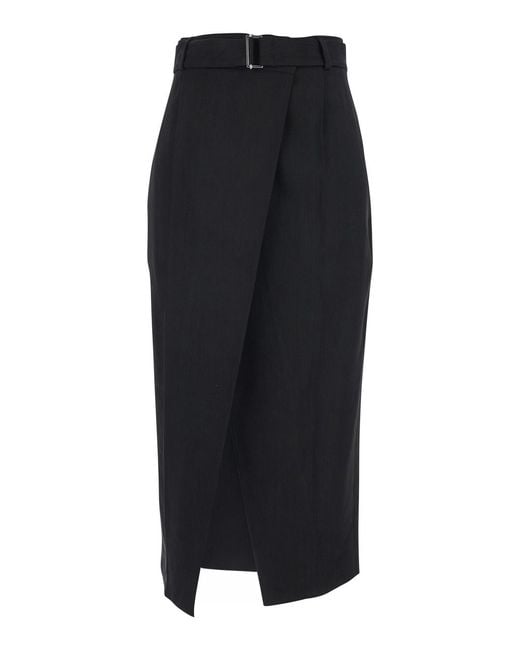 Tela Black Skirt With Belt And Front Slit