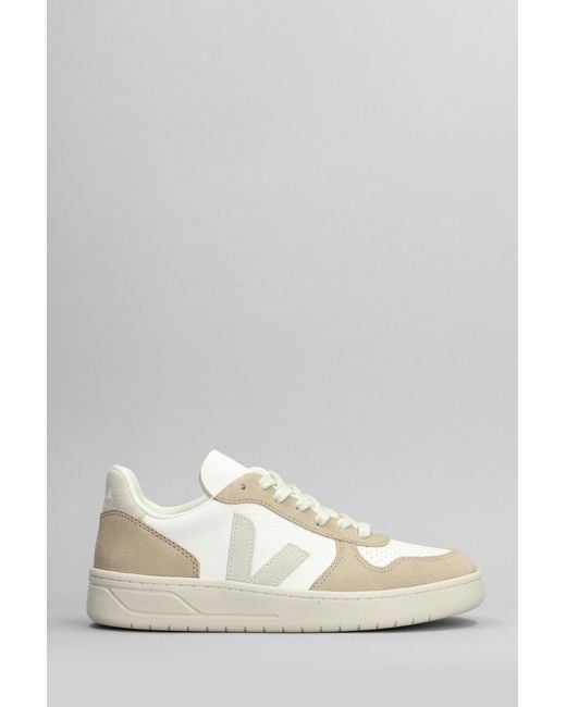 Veja V-10 Sneakers In White Suede And Leather
