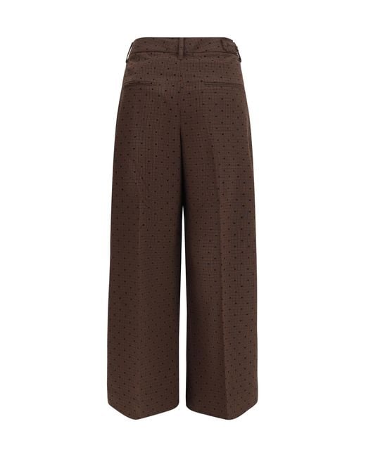 Ganni Brown Flocked Plaid Crossover Pants