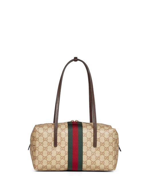 Gucci Natural Boston Bag Melrose Gg Canvas Cotton Shoulder