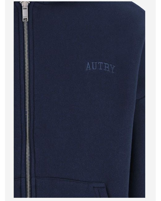Autry Blue Cotton Zip-Up Hoodie Sweatshirts for men