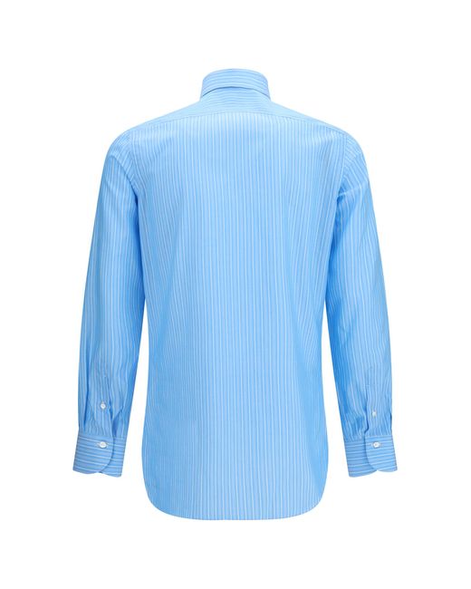 Finamore 1925 Blue Regular 170 A Due Striped Shirt Egyptian Cotton for men