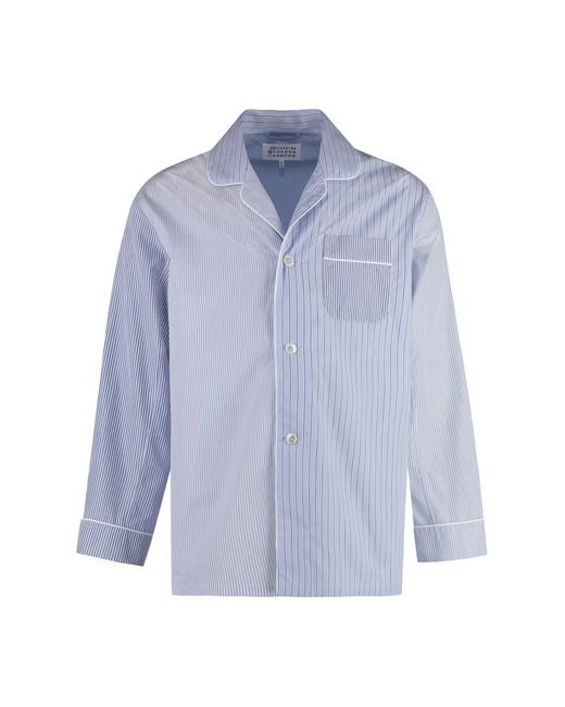 Maison Margiela Blue Striped Cotton Pajama Shirt for men
