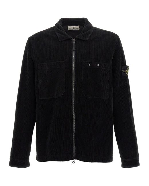 Stone Island Logo Patch Corduroy Shirt Jacket in Black for Men Lyst UK