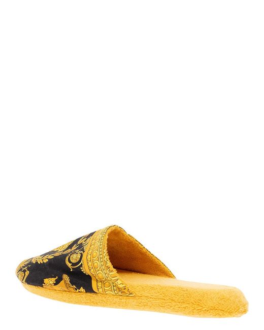 Versace Yellow House Slippers Baroque Print Cotton