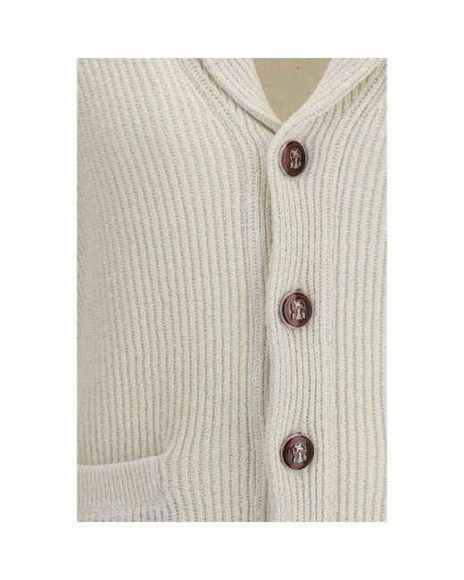 Brunello Cucinelli White Beige Cotton Cardigan for men