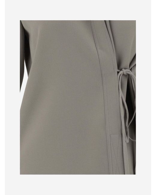 Jil Sander Gray Wool Shirt With Wrap-Around Closure