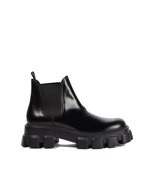 Prada Black Monolith Leather Ankle Boots for men
