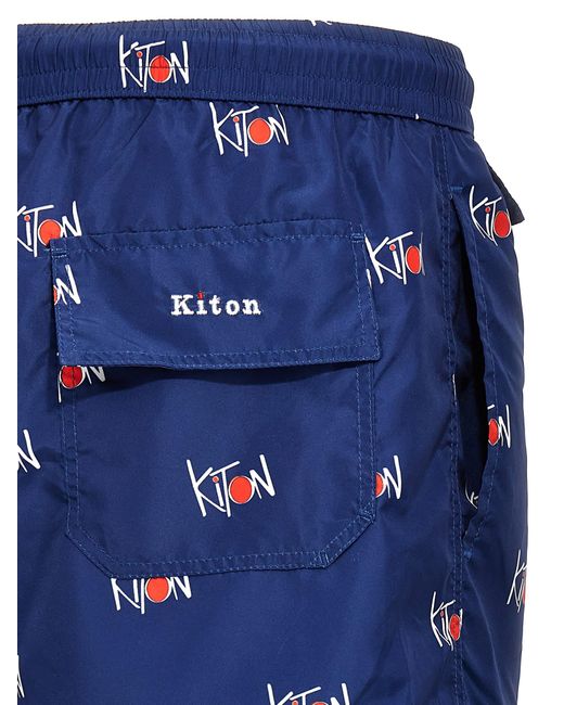 Kiton Blue Logo Print Swim Shorts Beachwear for men