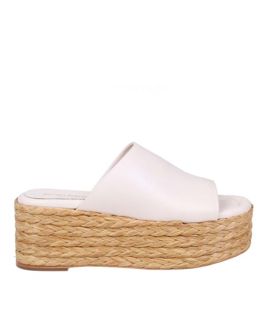 Paloma Barceló Aryn Slippers In Leather With Raffia Wedge - Lyst