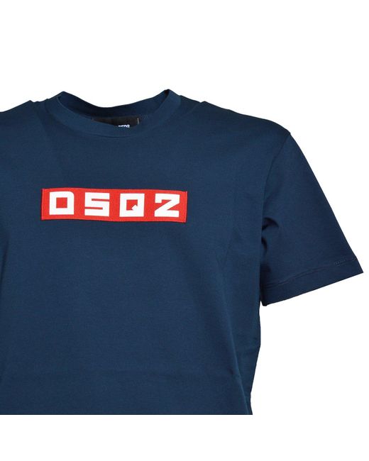 DSquared² Blue D2 Logo Patch Crewneck T-shirt for men