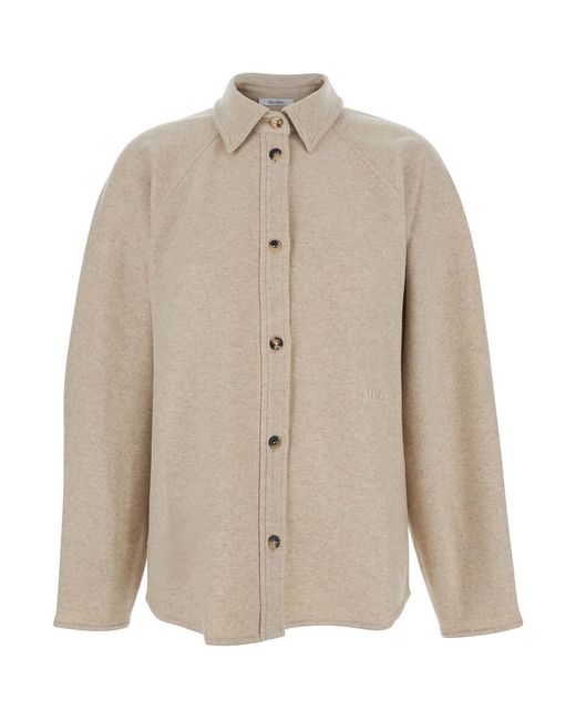 Max Mara Natural Cashmere Cardigan With Classic Collar Elastane Tops