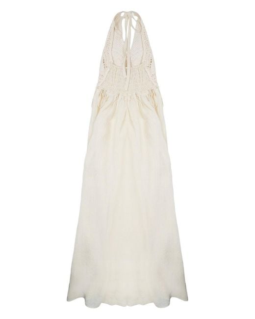 120% Lino White Dress Linen With Crochet