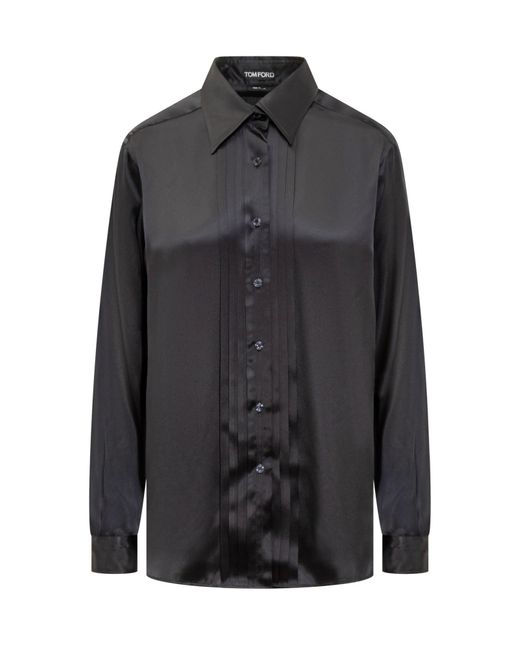 Tom Ford Black Silk Shirt With Pleated Detail