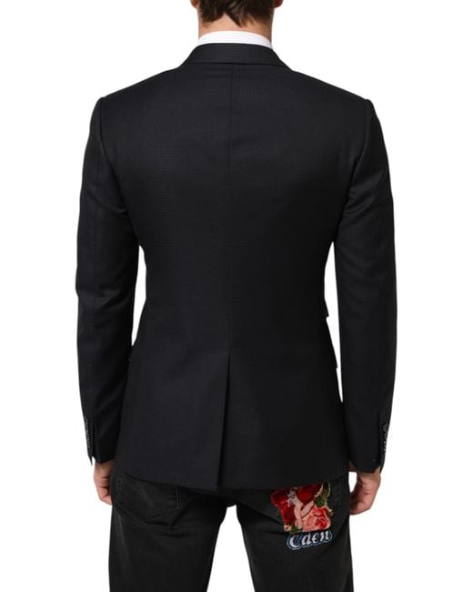 Dolce & Gabbana Black Dark Blue Wool Napoli 2 Button Men Suit Blazer for men
