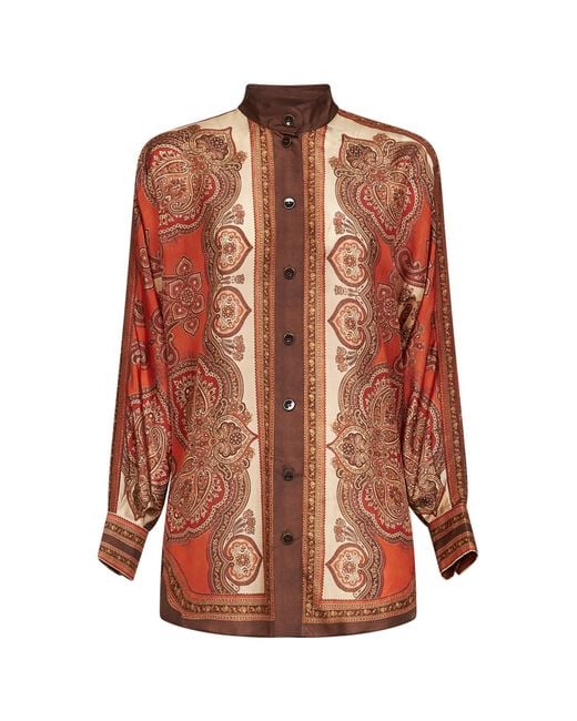 Zimmermann Brown Tangerine Paisley-Print Silk Habotai Mahon Dolman Shirt