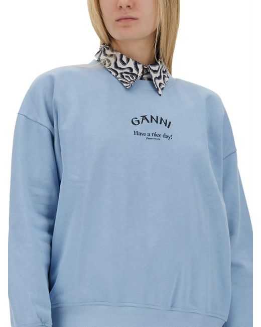 Ganni Blue Sweatshirt With Logo