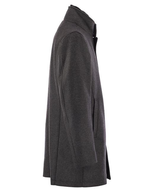 Herno Gray Wool Coat With Detachable Collar for men