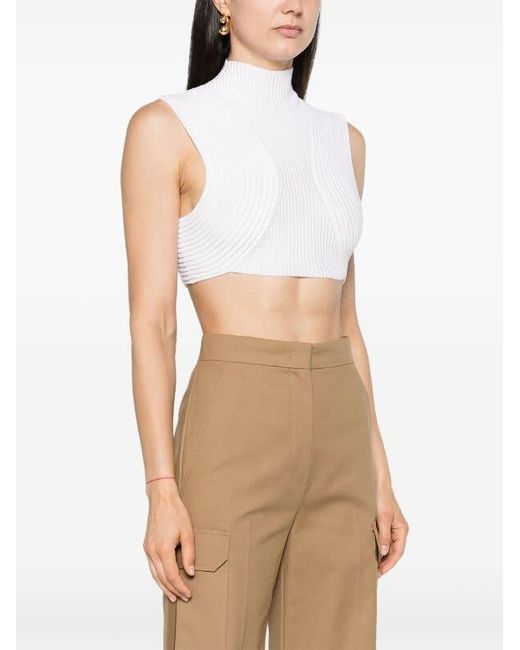 Chloé White Ribbed-knit Cropped Top