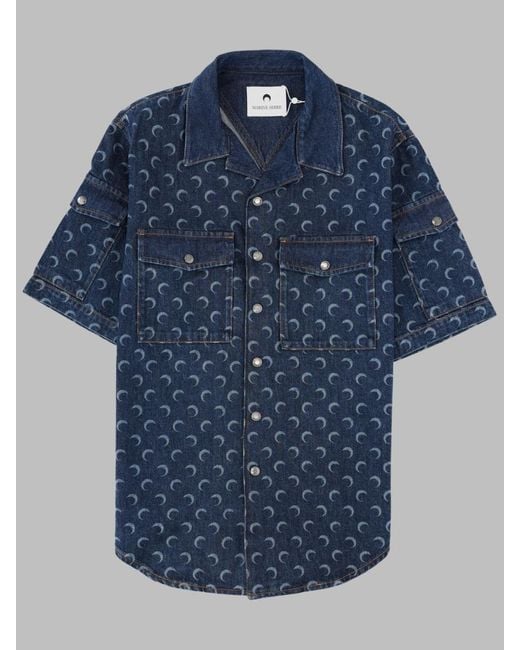 MARINE SERRE Blue Denim Shirt With All-Over Print Cotton for men