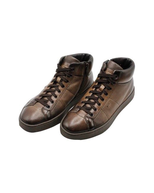 Santoni High Sneacker In Leather With Side Zip In Very Soft Antiqued ...