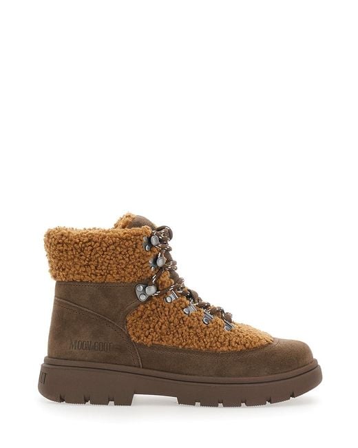 Moon Boot Brown Combat Boots Fleece