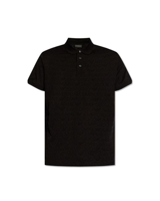 Emporio Armani Black Monogrammed Polo Shirt for men