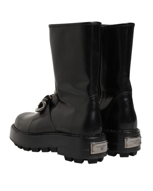 Dolce & Gabbana Black Lug Sole Leather Boots for men