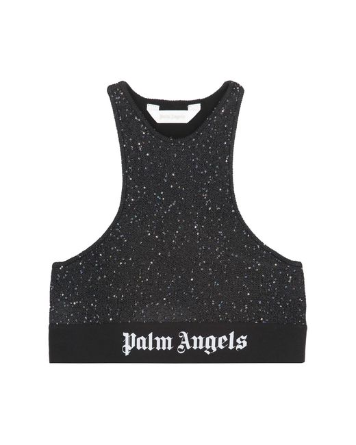 Palm Angels Black Logo Crop Top Viscose