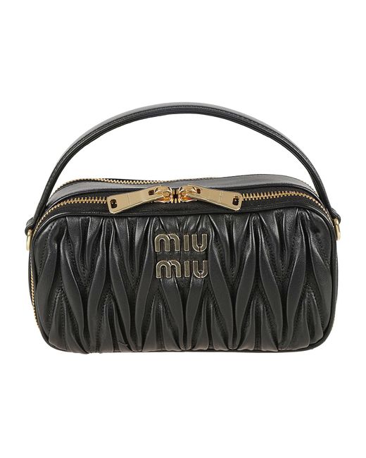 Miu Miu Black Logo Top Zip Shoulder Bag