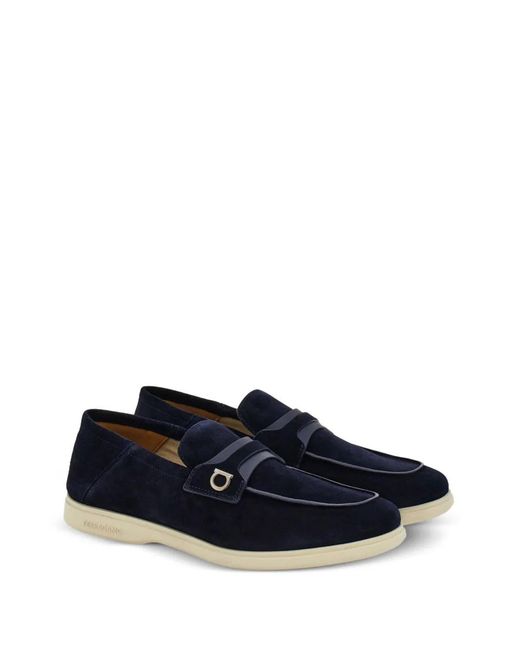 Ferragamo Blue Ferragamo Deconstructed Gancini-Detailed Suede Loafers for men