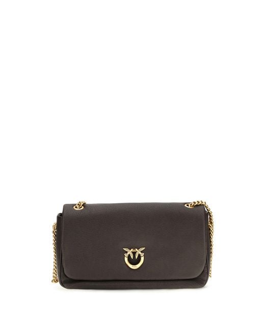Pinko Gray Love Birds Click Soft Horizontal Leather Shoulder Bag Calf Bos Taurus