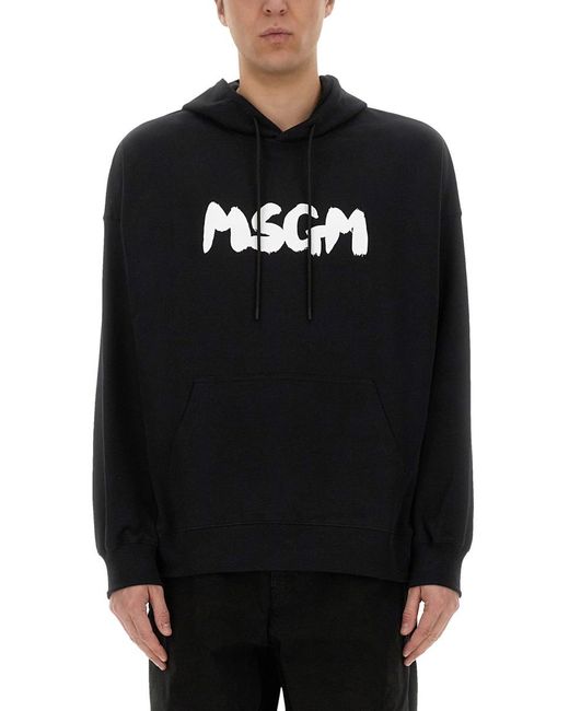 MSGM Black Hoodie Cotton Sweatshirts for men