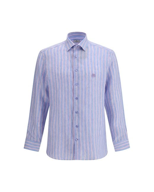 Etro Purple Striped Linen Shirt for men