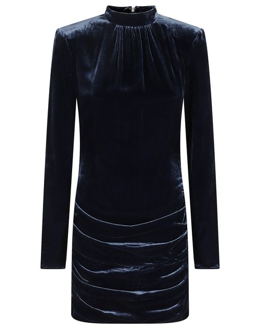 ROTATE BIRGER CHRISTENSEN Women's Blue Silk Velvet Ls Mini Dress