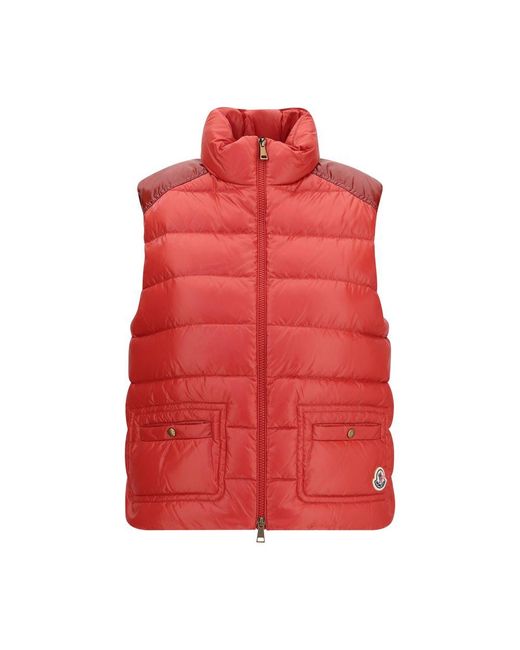 Moncler Red Multicolor Polyamide Sleeveless Jacket