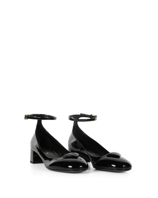 Prada Black Leather Pumps With Logo And Strap