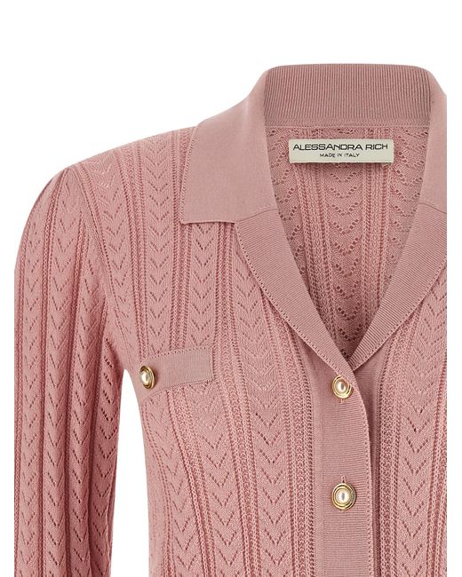 Alessandra Rich Pink Openwork Cashmere Blend Knit Cardigan