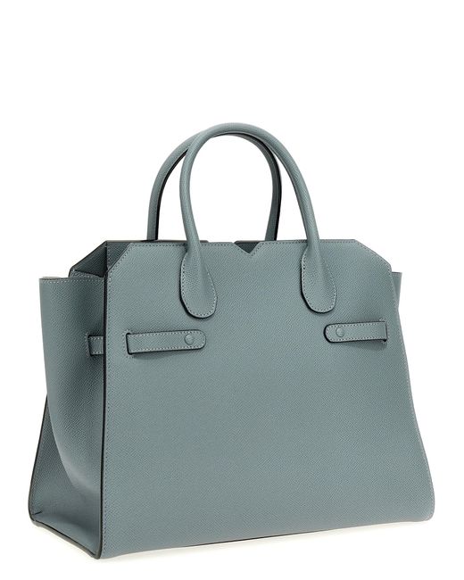 Valextra Blue Milano Medium Handbag Calfskin Leather (Bos Taurus) Hand Bags