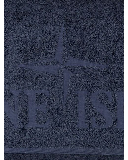 Stone Island Blue Beach Towel With Logo Embroidery for men