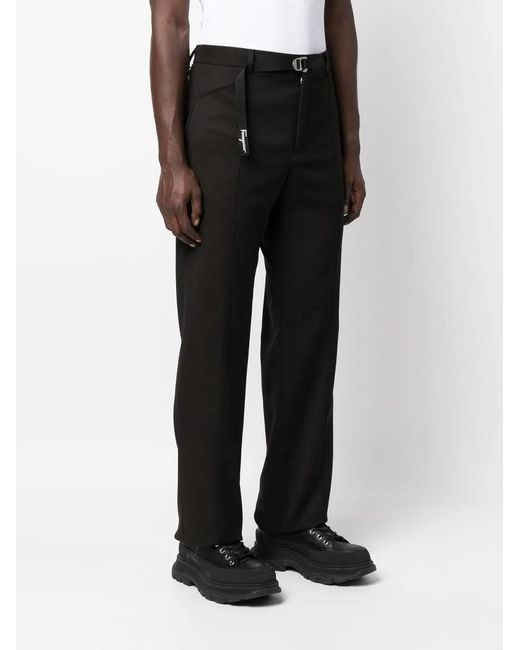 Ferragamo Black Straight-Leg Belted Trousers for men