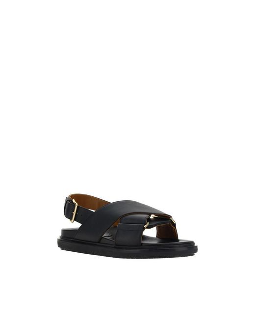 Marni Black Calf Leather Bos Taurus Flat Sandals for men