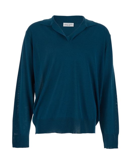Roberto Collina Blue Sweater 261Mya1600414 With V-Neck And Soft Collar for men