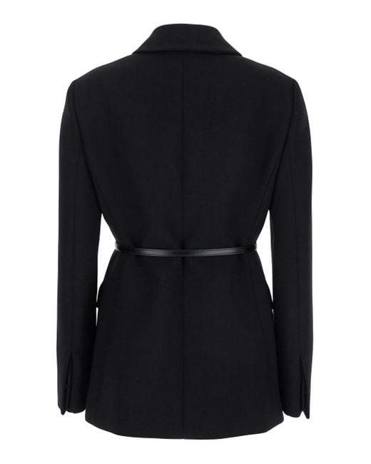 Gucci Black Jacket With Classic Collar And Belt With Double G Detail