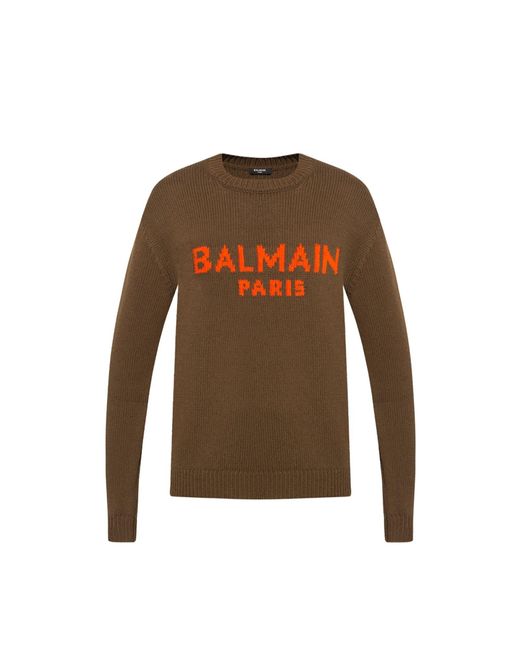 Balmain Brown Wool Logo Sweater for men