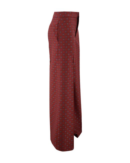Etro Red Printed Wide-Leg Trousers With A Tie