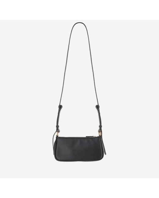 Pinko Black Mini Half Moon Baguette Leather Bag With Logo